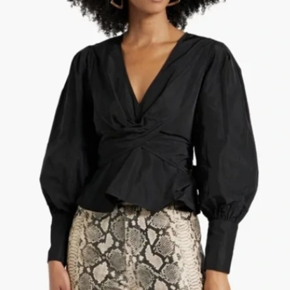 Veronica Beard Seema Twist Front Taffeta Blouse – Size 6, Black (NWT)